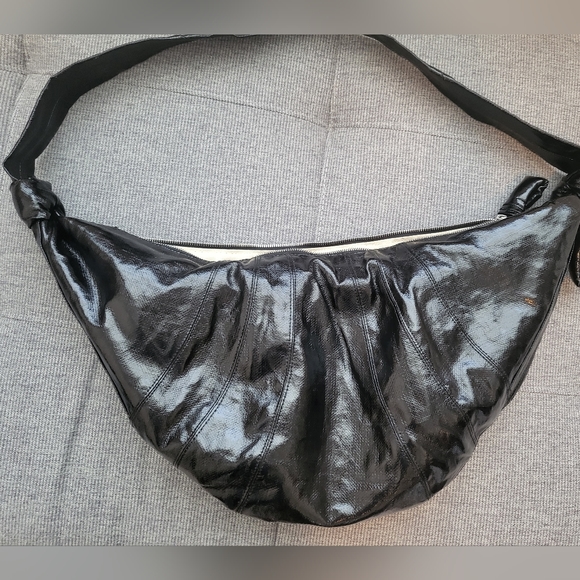 Lemaire Large Coated Linen Canvas Croissant Bag (black) - Picture 1 of 8